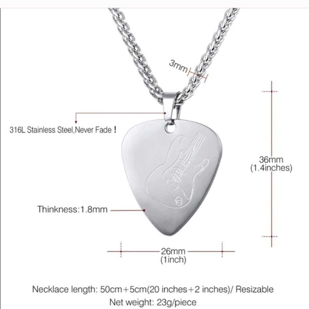 Stainless Steel or 18k Gold Plated Guitar Necklace - Picture 3 of 6